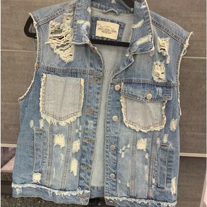 Denim Vest with Destruction